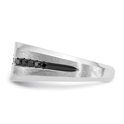 IBGoodman 14K White Gold with Black Rhodium Men's Polished Satin and Grooved 1/2 Carat AA Quality Black and White Diamond Ring