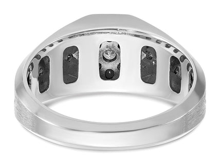 IBGoodman 14k White Gold with Black Rhodium Men's Polished Satin and Grooved 1/2 Carat AA Quality Black and White Diamond Ring (Style B59112-4WAA)