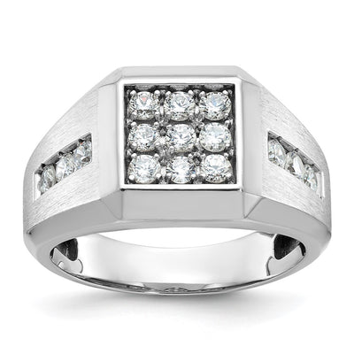 IBGoodman 14K White Gold Men's Polished and Satin 1 Carat AA Quality Diamond Square Cluster Ring