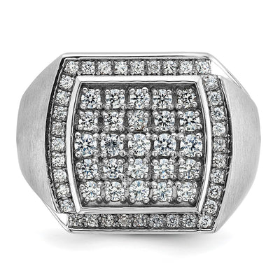 IBGoodman 14K White Gold Men's Polished and Satin 1 1/3 Carat AA Quality Diamond Cluster Ring