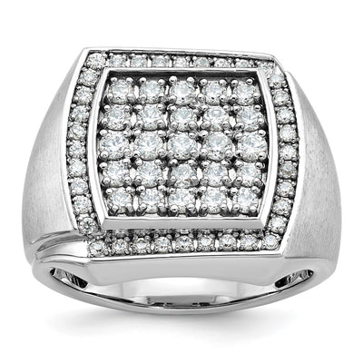 IBGoodman 14K White Gold Men's Polished and Satin 1 1/3 Carat AA Quality Diamond Cluster Ring