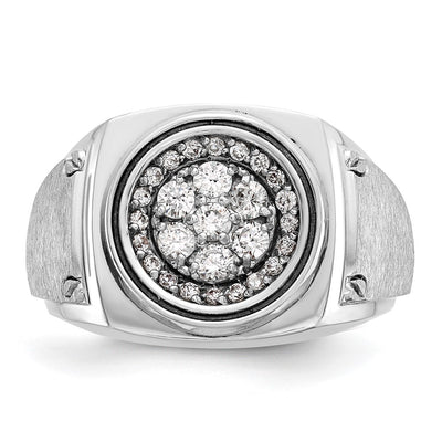 IBGoodman 14K White Gold Men's Polished and Satin 3/4 Carat AA Quality Diamond Round Cluster Ring