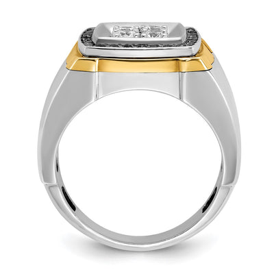 IBGoodman 14K Two-tone Men's Polished 3/4 Carat AA Quality Black and White Diamond Square Cluster Ring