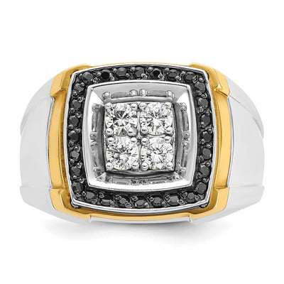 IBGoodman 14K Two-tone Men's Polished 3/4 Carat AA Quality Black and White Diamond Square Cluster Ring