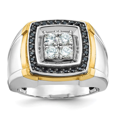IBGoodman 14K Two-tone Men's Polished 3/4 Carat AA Quality Black and White Diamond Square Cluster Ring