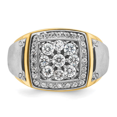 IBGoodman 14K Two-tone Men's Polished and Satin 1 Carat AA Quality Diamond Square Cluster Ring