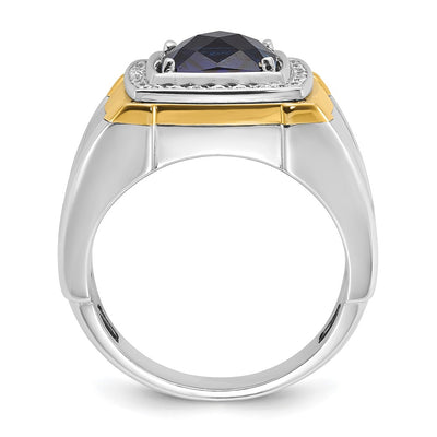 IBGoodman 14K Two-tone Men's Polished Lab Created Sapphire and AA Quality Diamond Ring