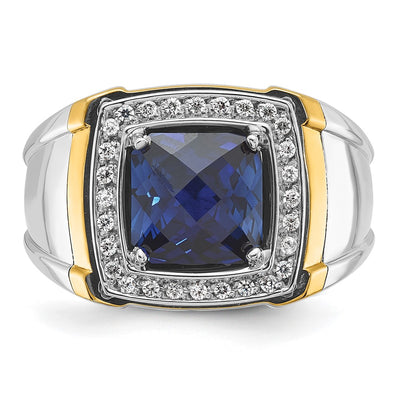 IBGoodman 14K Two-tone Men's Polished Lab Created Sapphire and AA Quality Diamond Ring