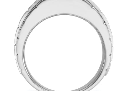 IBGoodman 14k White Gold Men's Polished Satin and Textured 7-Stone Ring Mounting