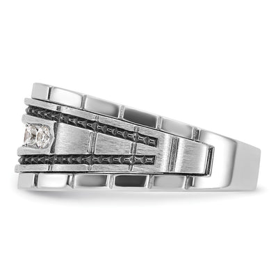 IBGoodman 14K White Gold with Black Rhodium Men's Polished Satin and Textured 7-Stone 1/2 Carat AA Quality Diamond Ring
