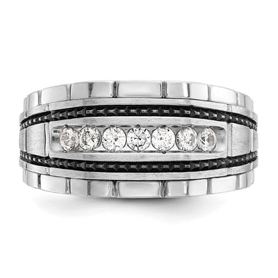 IBGoodman 14K White Gold with Black Rhodium Men's Polished Satin and Textured 7-Stone 1/2 Carat AA Quality Diamond Ring