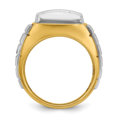 IBGoodman 14K Two-tone Men's Polished and Grooved 3-Row 1 Carat AA Quality Diamond Cluster Ring