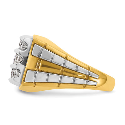 IBGoodman 14K Two-tone Men's Polished and Grooved 3-Row 1 Carat AA Quality Diamond Cluster Ring