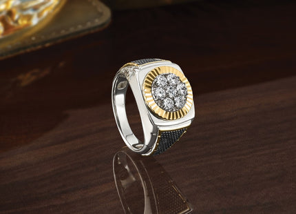IBGoodman 14K Two-tone Men's Polished Textured and Diamond-cut Round Cluster Ring Mounting