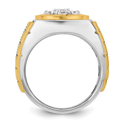 IBGoodman 14K Two-tone with Black Rhodium Men's Polished Textured and Diamond-cut 1 Carat AA Quality Diamond Round Cluster Ring