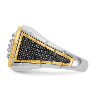 IBGoodman 14K Two-tone with Black Rhodium Men's Polished Textured and Diamond-cut 1 Carat AA Quality Diamond Round Cluster Ring