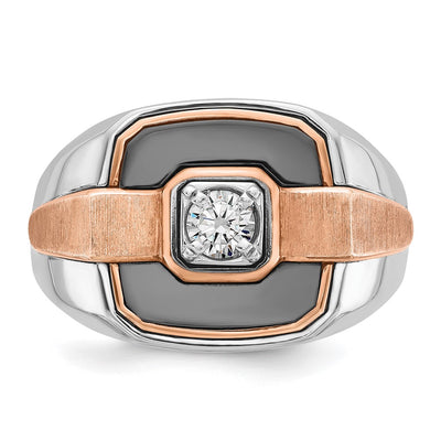 IBGoodman 14K White and Rose Gold with Black Rhodium Men's Polished and Satin 1/3 Carat AA Quality Diamond Ring
