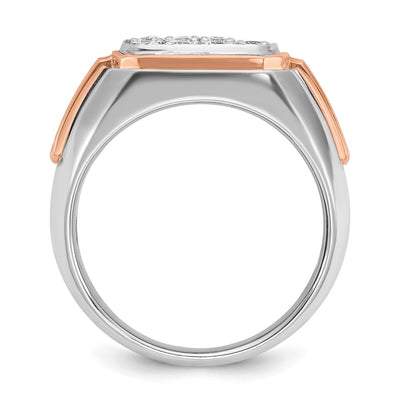 IBGoodman 14K White and Rose Gold Men's Polished and Satin 1 Carat AA Quality Diamond Cluster Ring