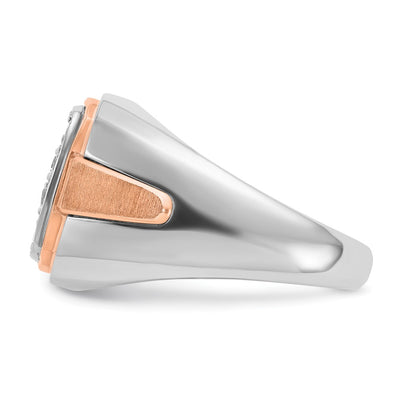 IBGoodman 14K White and Rose Gold Men's Polished and Satin 1 Carat AA Quality Diamond Cluster Ring