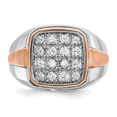 IBGoodman 14K White and Rose Gold Men's Polished and Satin 1 Carat AA Quality Diamond Cluster Ring