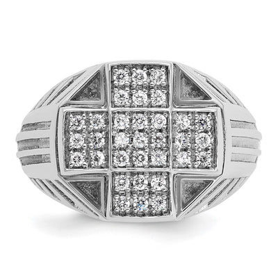 IBGoodman 14K White Gold Men's Polished Textured and Grooved 1/2 Carat AA Quality Diamond Cross Cluster Ring