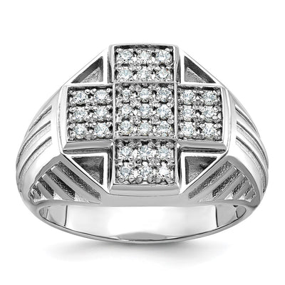IBGoodman 14K White Gold Men's Polished Textured and Grooved 1/2 Carat AA Quality Diamond Cross Cluster Ring