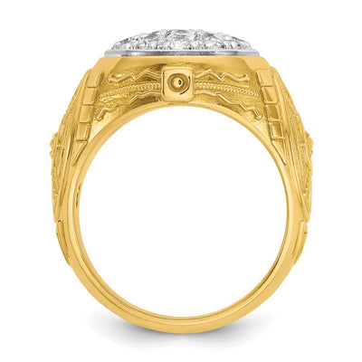 IBGoodman 14K Two-tone Men's Polished and Textured 1 5/8 Carat AA Quality Diamond Oval Cluster Ring