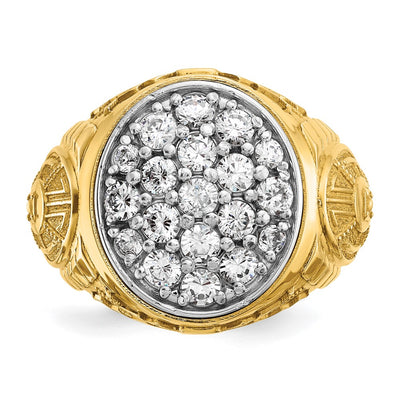 IBGoodman 14K Two-tone Men's Polished and Textured 1 5/8 Carat AA Quality Diamond Oval Cluster Ring