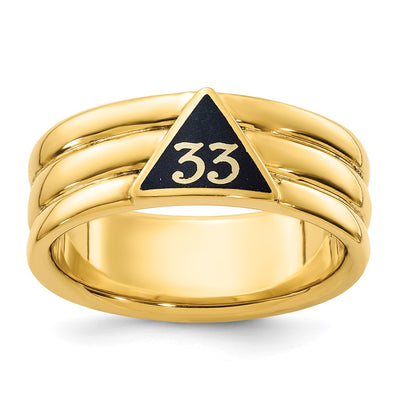 IBGoodman 14K Men's Polished and Grooved with Black Enamel Active 33rd Degree Masonic Ring
