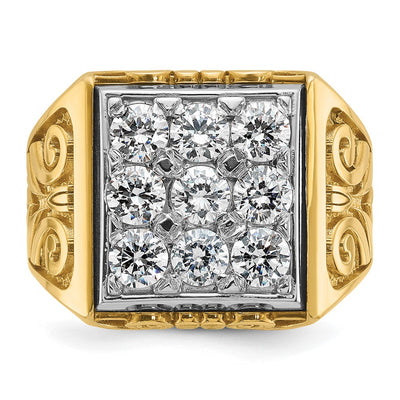 IBGoodman 14K Two-tone Men's Polished and Textured Scroll Design 2 Carat AA Quality Diamond Square Cluster Ring