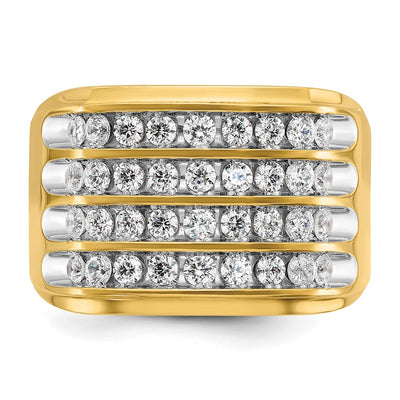 IBGoodman 14K with White Rhodium Men's Polished and Grooved 4-Row 1 1/5 Carat AA Quality Diamond Ring