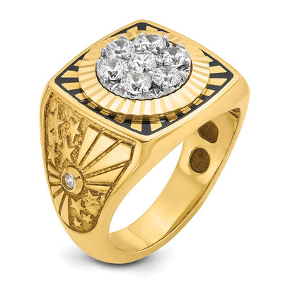 IBGoodman 14K Two-tone with Black Enamel Men's Polished Textured and Diamond-cut 1 Carat AA Quality Diamond Stars and Stripes Round Cluster Ring