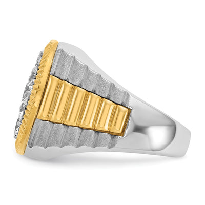 IBGoodman 14K Two-tone Men's Polished Satin and Ribbed 3 Carat AA Quality Diamond Round Cluster Ring