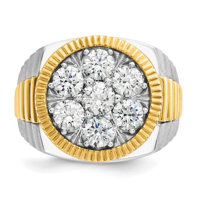 IBGoodman 14K Two-tone Men's Polished Satin and Ribbed 3 Carat AA Quality Diamond Round Cluster Ring