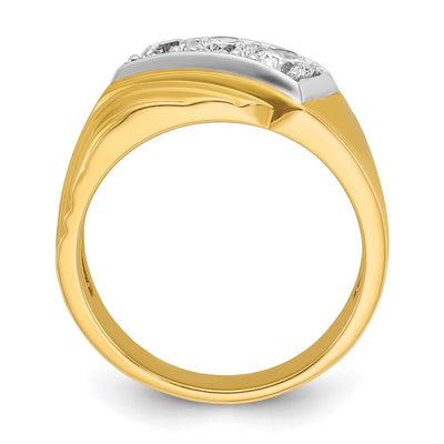 IBGoodman 14K with White Rhodium Men's Polished and Grooved 3-Stone 1 Carat AA Quality Diamond Ring