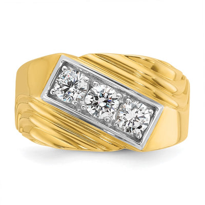 IBGoodman 14K with White Rhodium Men's Polished and Grooved 3-Stone 1 Carat AA Quality Diamond Ring