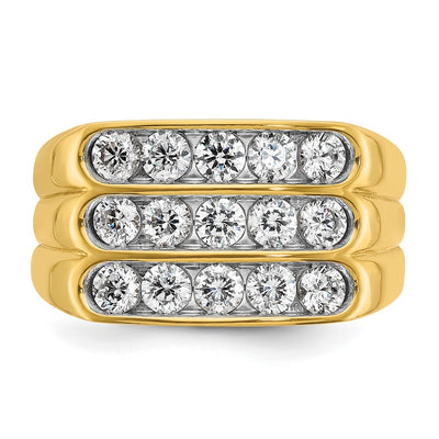 IBGoodman 14K Men's Polished and Grooved 3-Row 1.65 Carat AA Quality Diamond Ring