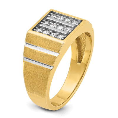 IBGoodman 14K with White Rhodium Men's Polished Satin and Grooved 3-Row 1/3 Carat AA Quality Diamond Ring
