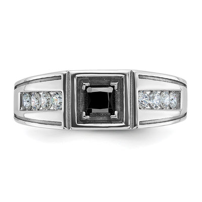 14K White Gold with Black Rhodium IBGoodman Men's Satin 7/8 carat Black and White Diamond Complete Ring