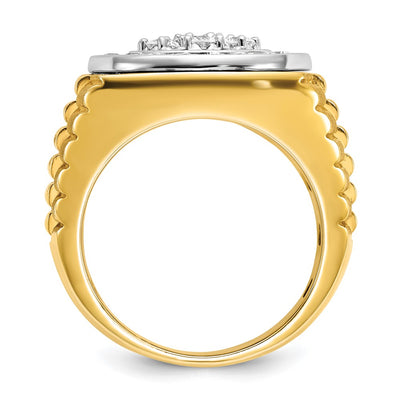 IBGoodman 14K Two-tone Men's Polished Satin and Ribbed 2 Carat AA Quality Diamond Round Cluster Ring
