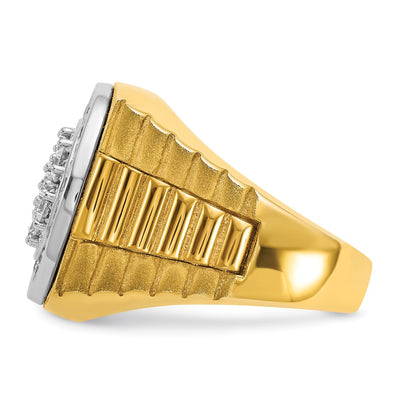 IBGoodman 14K Two-tone Men's Polished Satin and Ribbed 2 Carat AA Quality Diamond Round Cluster Ring