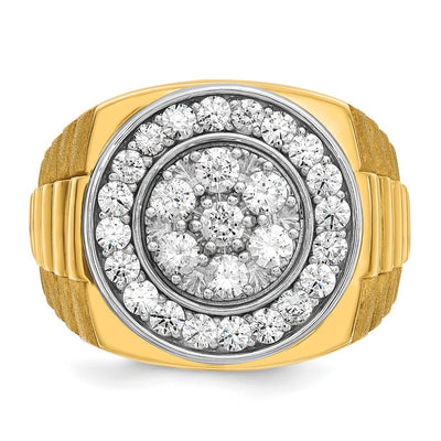IBGoodman 14K Two-tone Men's Polished Satin and Ribbed 2 Carat AA Quality Diamond Round Cluster Ring
