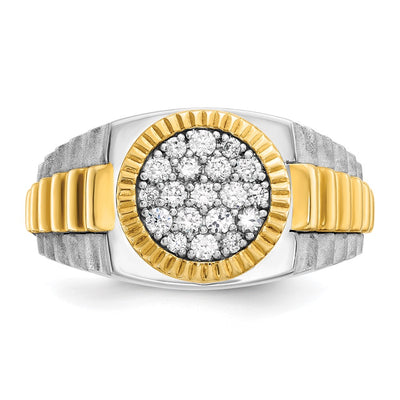 IBGoodman 14K Two-tone Men's Polished Satin and Ribbed 1/2 Carat AA Quality Diamond Round Cluster Ring