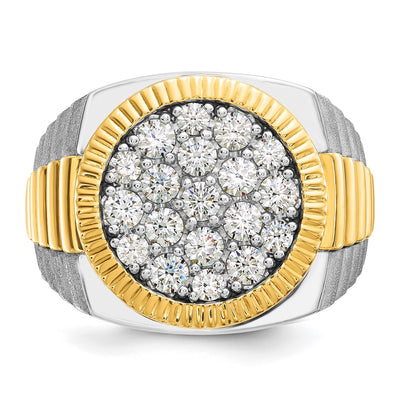 IBGoodman 14K Two-tone Men's Polished Satin and Ribbed 2 1/8 Carat AA Quality Diamond Round Cluster Ring