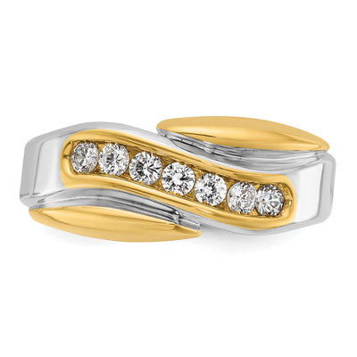 IBGoodman 14K Two-tone Men's Polished and Grooved Curved Bypass 1/2 Carat AA Quality Diamond Ring