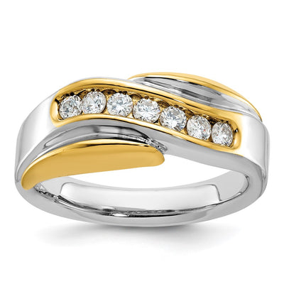 IBGoodman 14K Two-tone Men's Polished and Grooved Curved Bypass 1/2 Carat AA Quality Diamond Ring