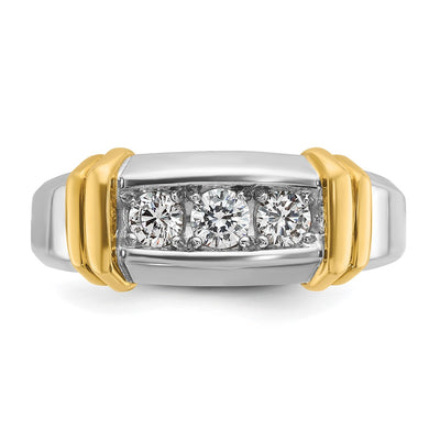 IBGoodman 14K Two-tone Men's Polished 3-Stone 1/2 Carat AA Quality Diamond Ring