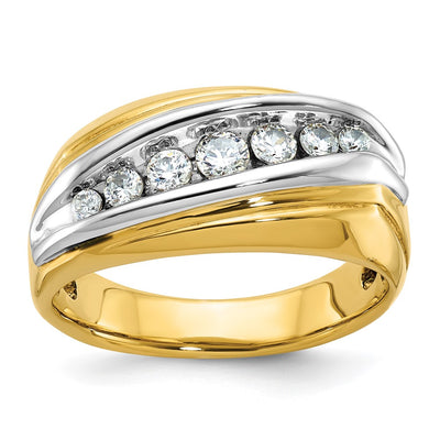 IBGoodman 14K Two-tone Men's Polished and Grooved Graduated 7-Stone 1/2 Carat AA Quality Diamond Ring