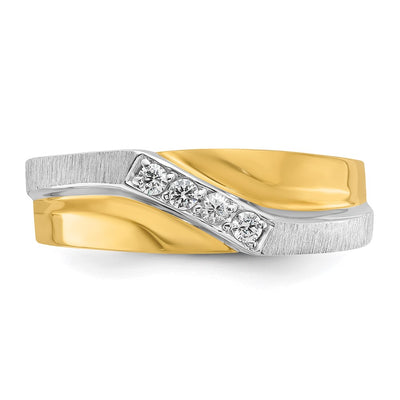 IBGoodman 14K Two-tone Men's Polished Satin and Grooved 4-Stone 1/8 Carat AA Quality Diamond Ring