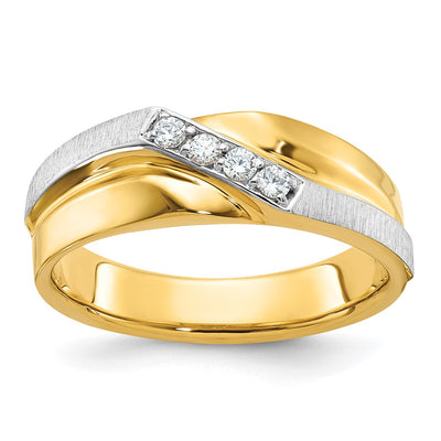 IBGoodman 14K Two-tone Men's Polished Satin and Grooved 4-Stone 1/8 Carat AA Quality Diamond Ring